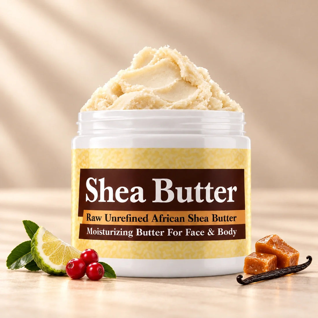 Mugler Angel Shea Butter in an open white jar with textured ivory shea butter and subtle scent accents on a soft cream background.