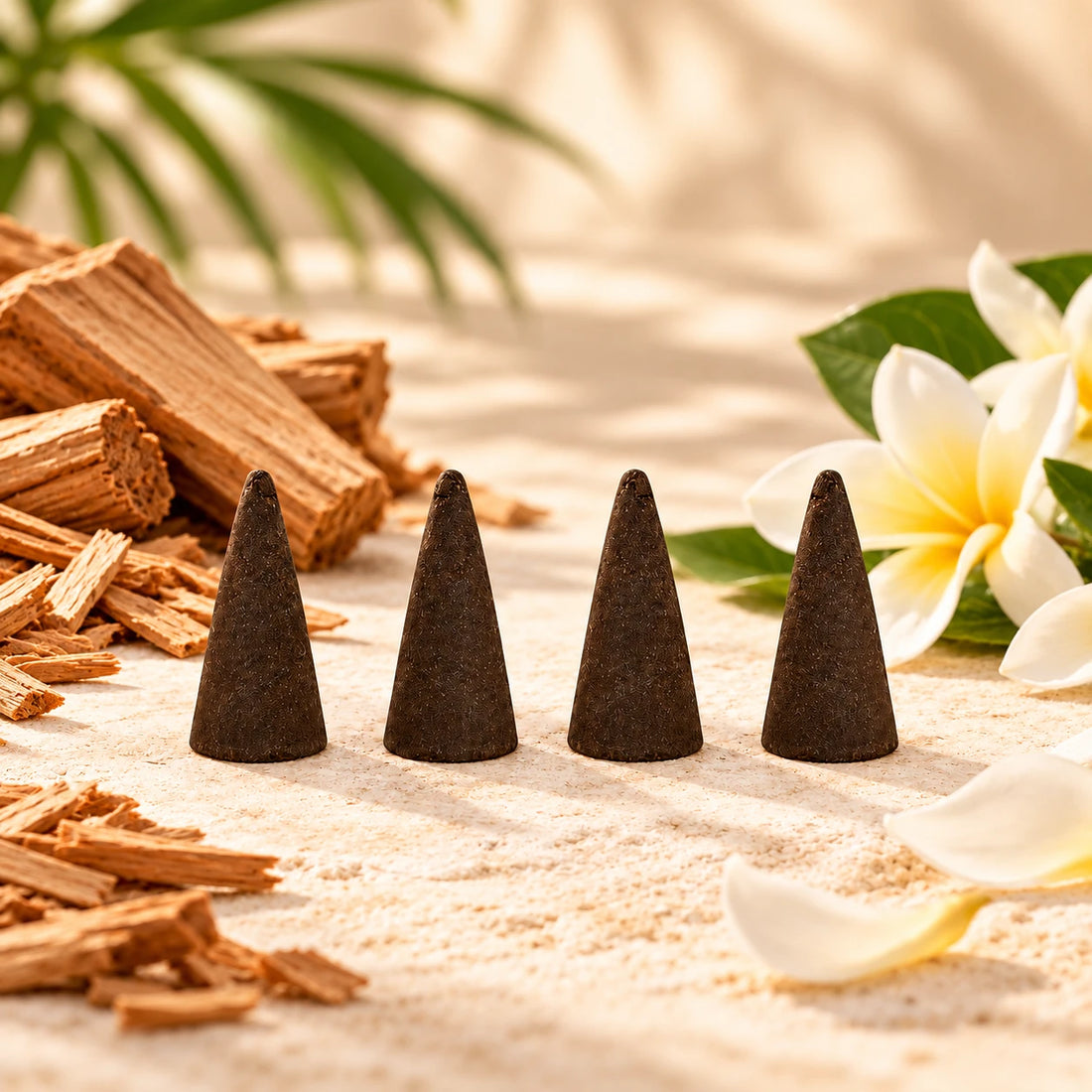Nag Champa Incense Cones on cream stone.