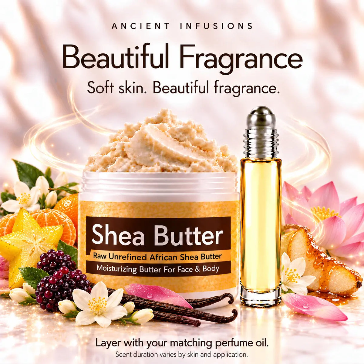 Nicki Minaj Pink Friday shea butter and matching perfume oil for fragrance layering; scent duration varies.