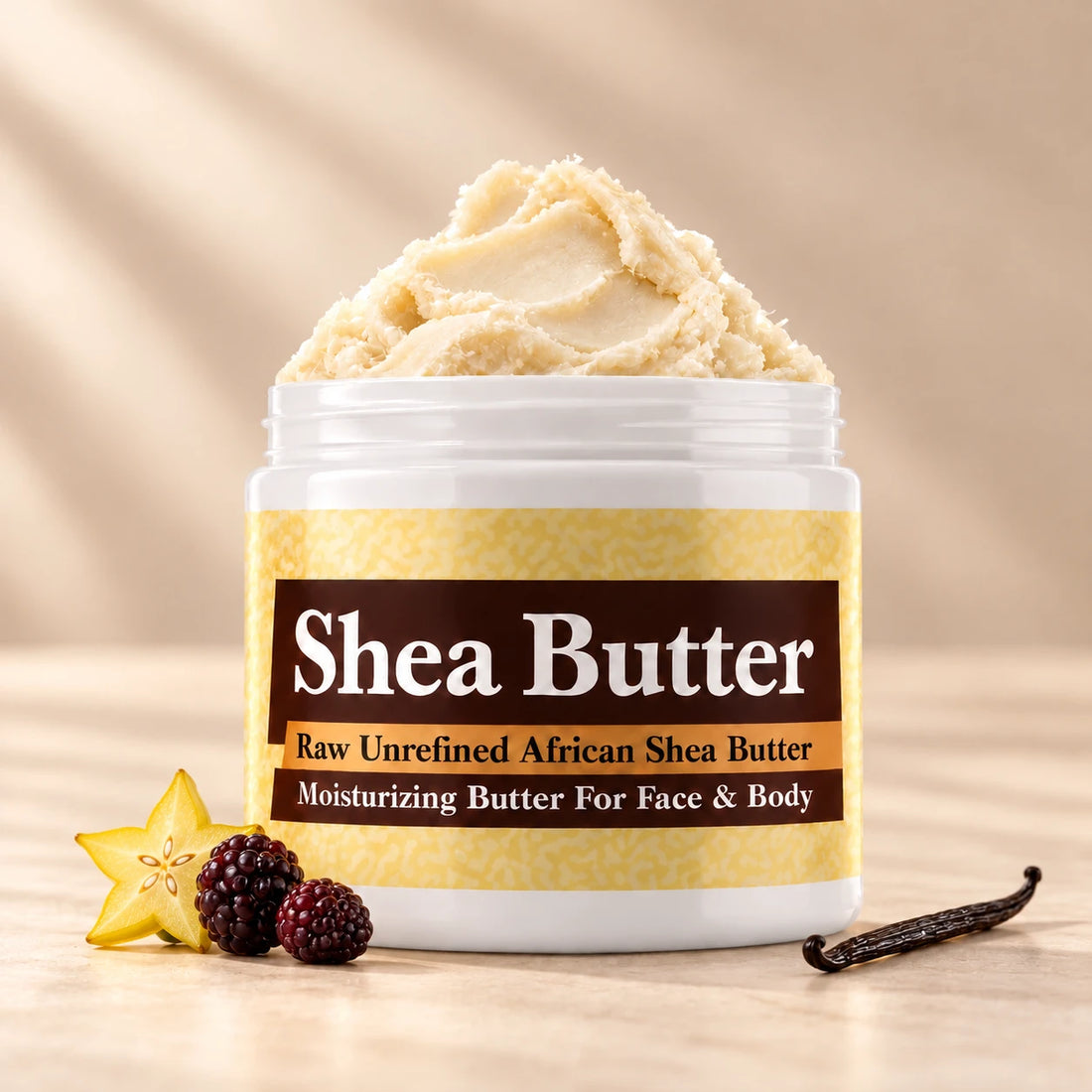 Nicki Minaj Pink Friday Shea Butter in an open white jar with textured ivory shea butter and simple scent accents on a soft cream background.