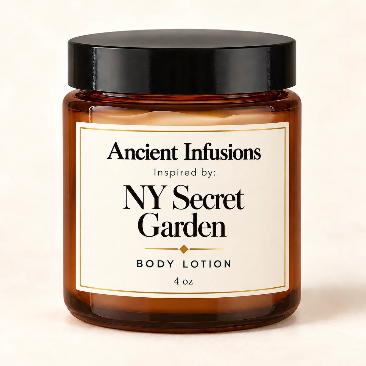 NY Secret Garden Inspired Body Lotion — Ancient Infusions 4 oz amber glass jar