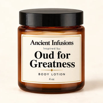 Oud for Greatness Inspired Body Lotion by Ancient Infusions — 4 oz amber glass jar