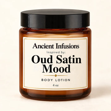 Oud Satin Mood Inspired Body Lotion by Ancient Infusions — 4 oz amber glass jar