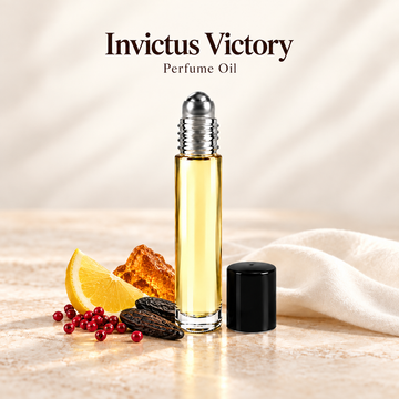 Paco Rabanne Invictus Victory Perfume Oil with simple scent note accents on soft ivory