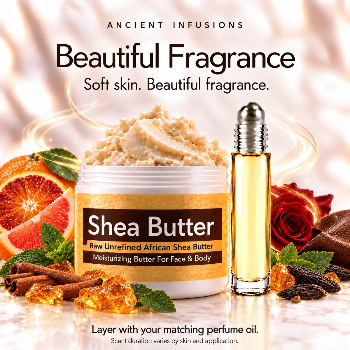 Paco Rabanne One Million-inspired shea butter and matching perfume oil for fragrance layering; scent duration varies.