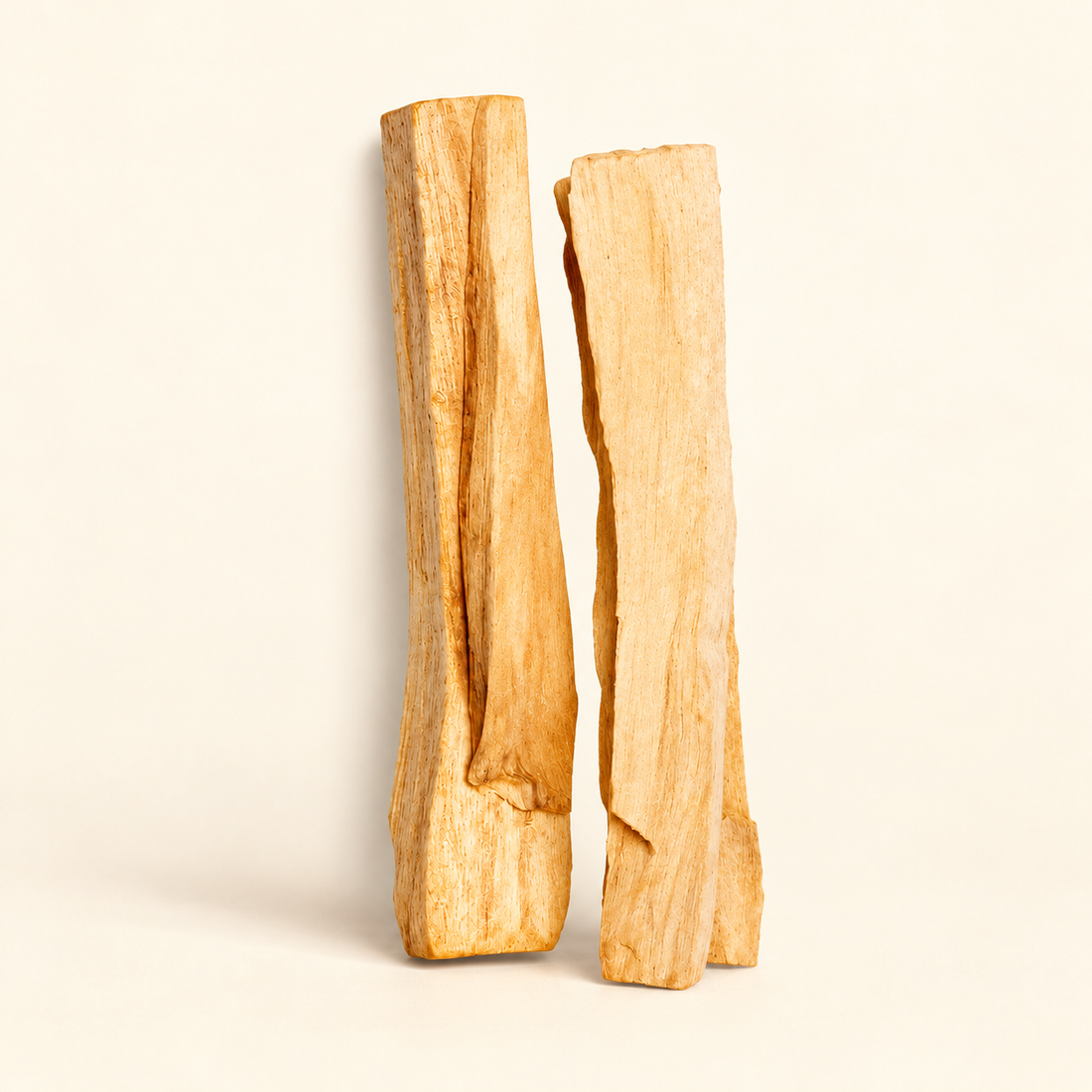 One Palo Santo stick on a warm ivory background