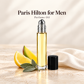 Paris Hilton for Men Perfume Oil with simple scent note accents on soft ivory