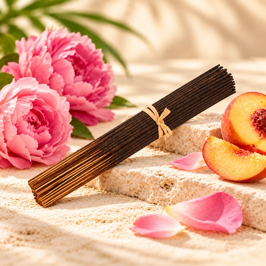 Paris Hilton Pink Rush Incense Sticks on cream stone.