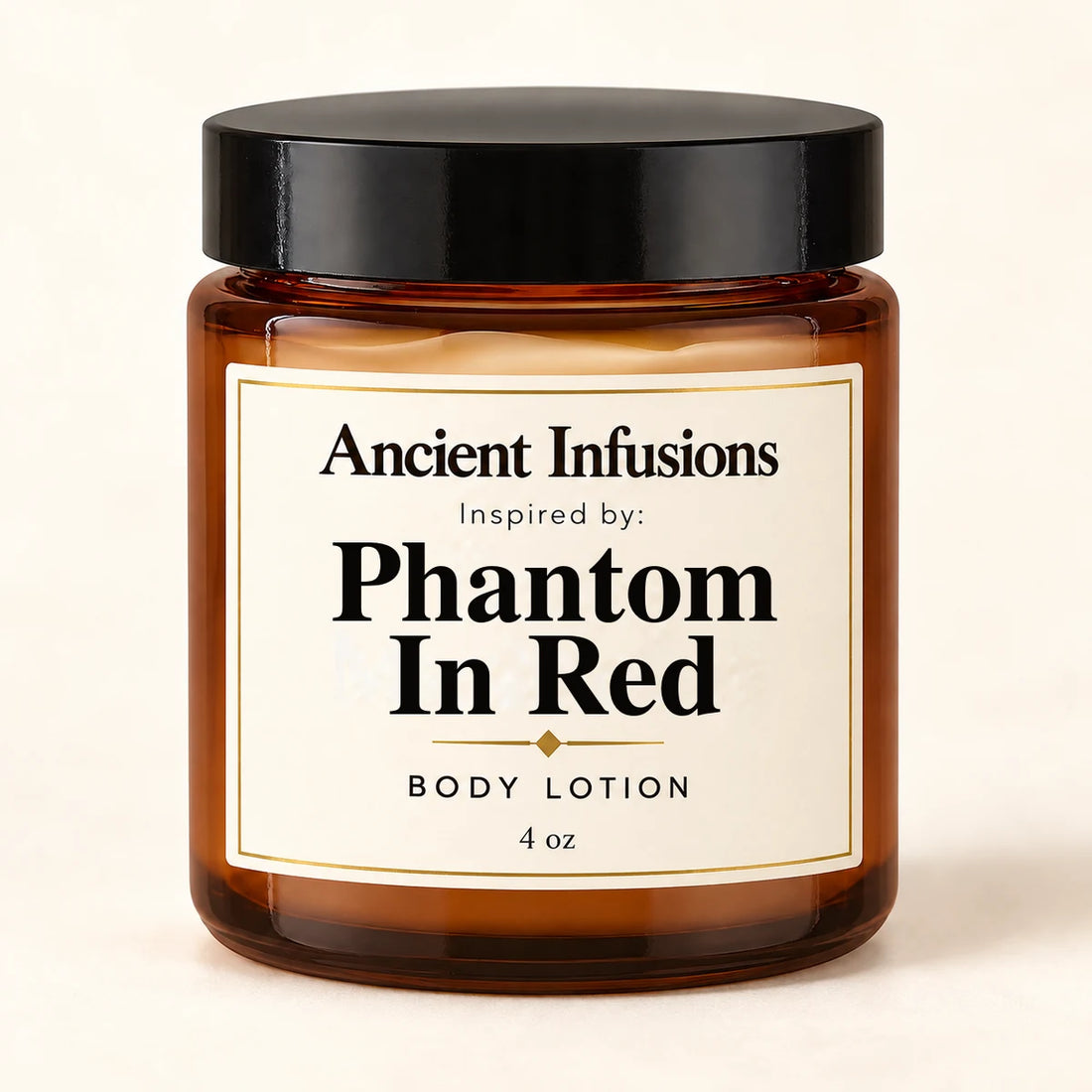Phantom In Red Inspired Body Lotion by Ancient Infusions — 4 oz amber glass jar