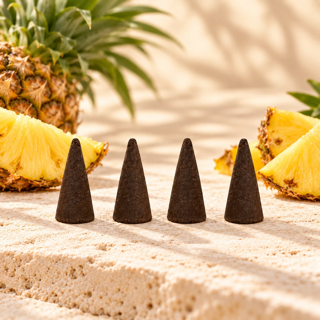 Pineapple Incense Cones with fresh pineapple.
