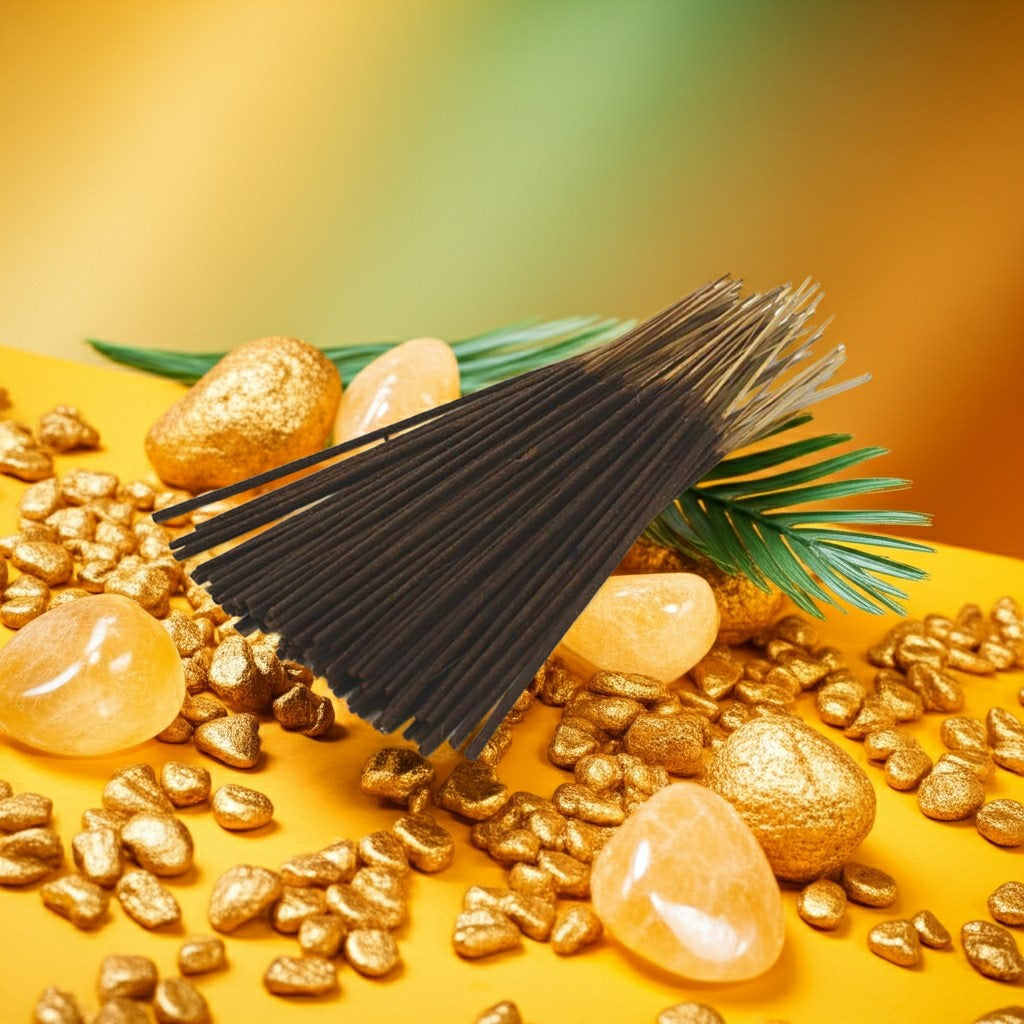 Pineapple Incense Sticks with a pink label on a natural background of stones and plants