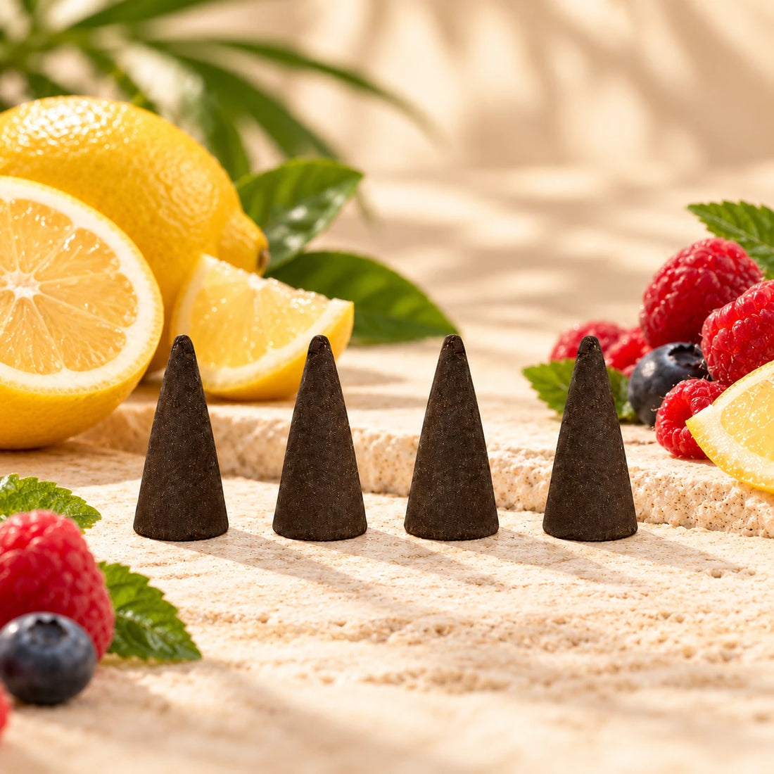 Pink Lemonade Incense Cones with citrus fruit and berries.