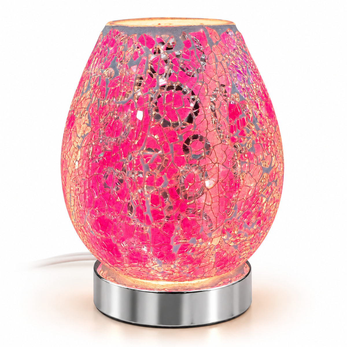 Pink illuminated mosaic glass fragrance warmer with reflective chrome base