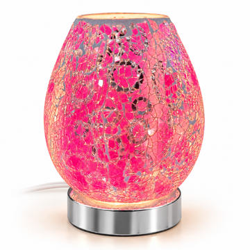 Pink illuminated mosaic glass fragrance warmer with reflective chrome base