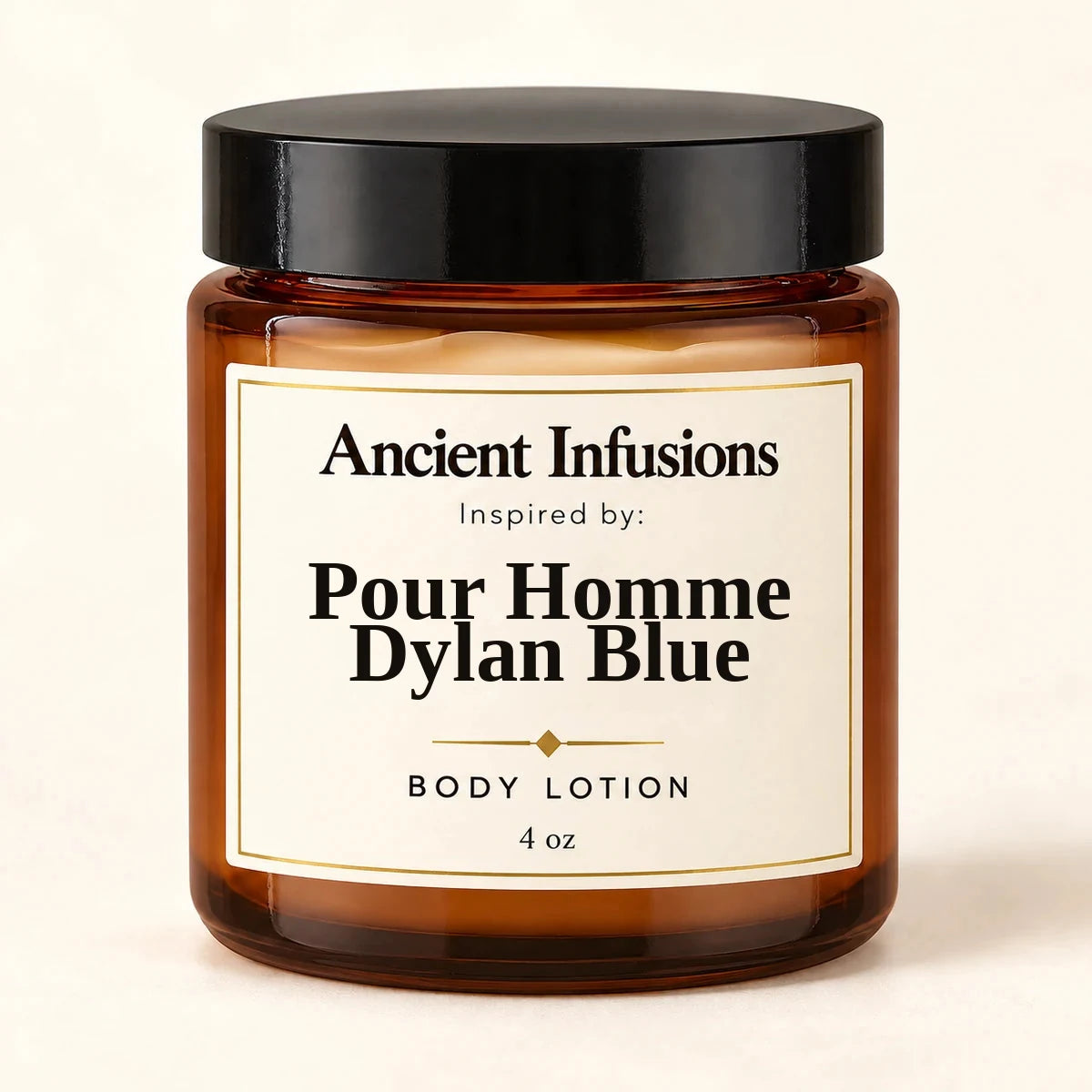 Pour Homme Dylan Blue Inspired Body Lotion by Ancient Infusions — 4 oz amber glass jar