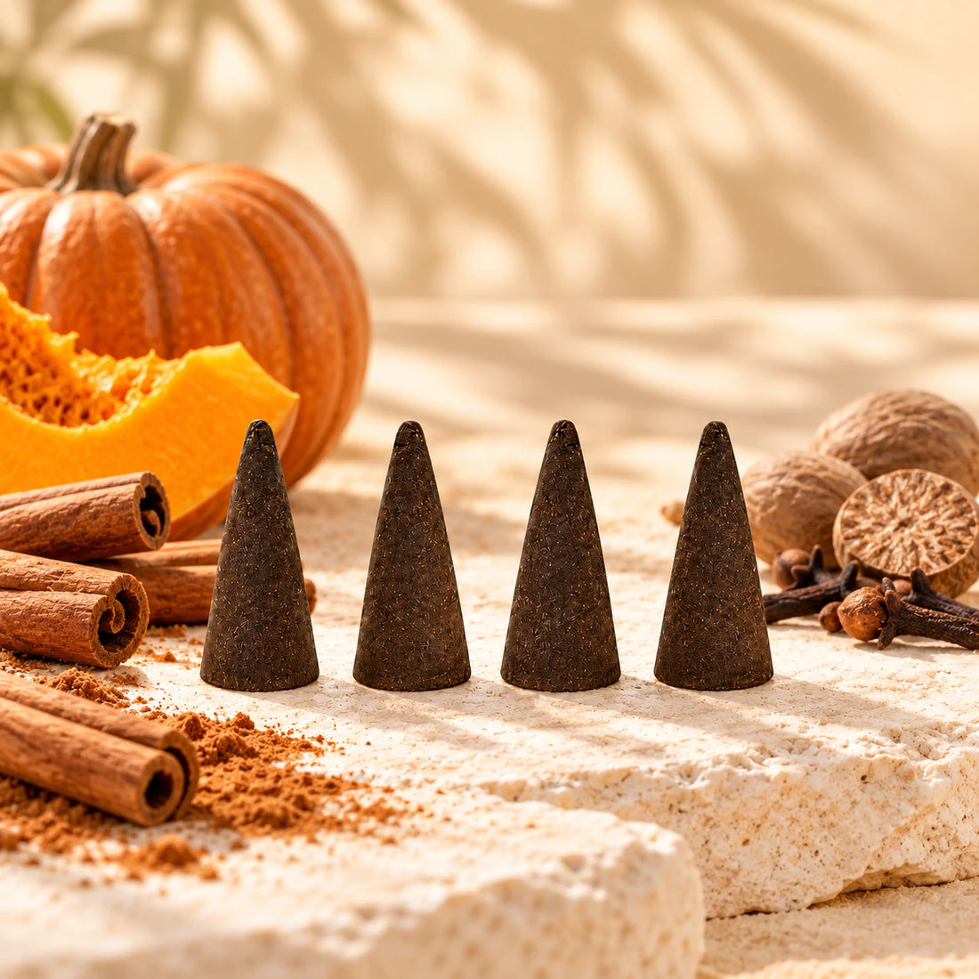 Pumpkin Spice Incense Cones with pumpkin and warming spices.