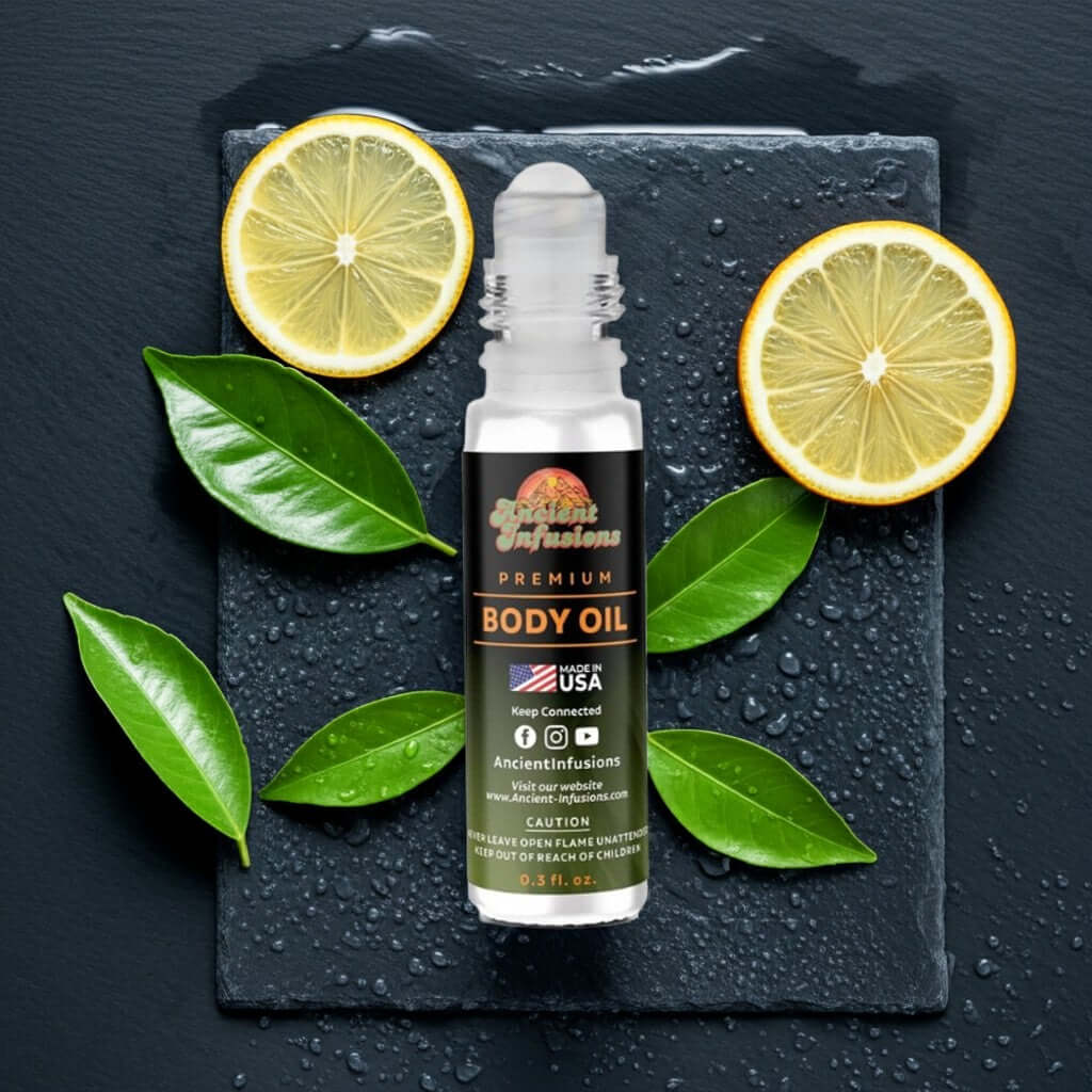 Rasasi Hawas for Him Inspired Body Oil with citrus and leaves, premium fragrance blend.