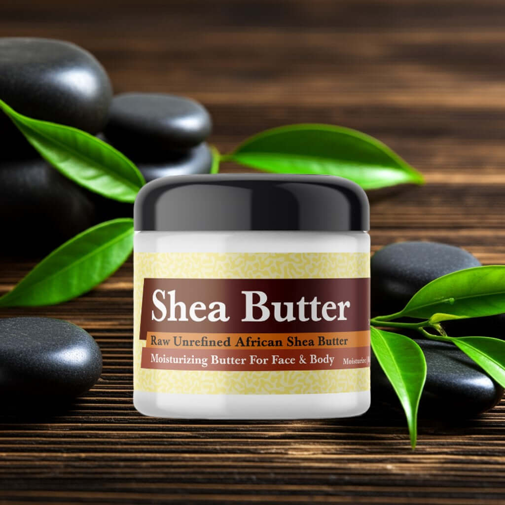 Giorgio Armani Armani Code Inspired Scented Shea Butter jar on wooden surface with green leaves and stones