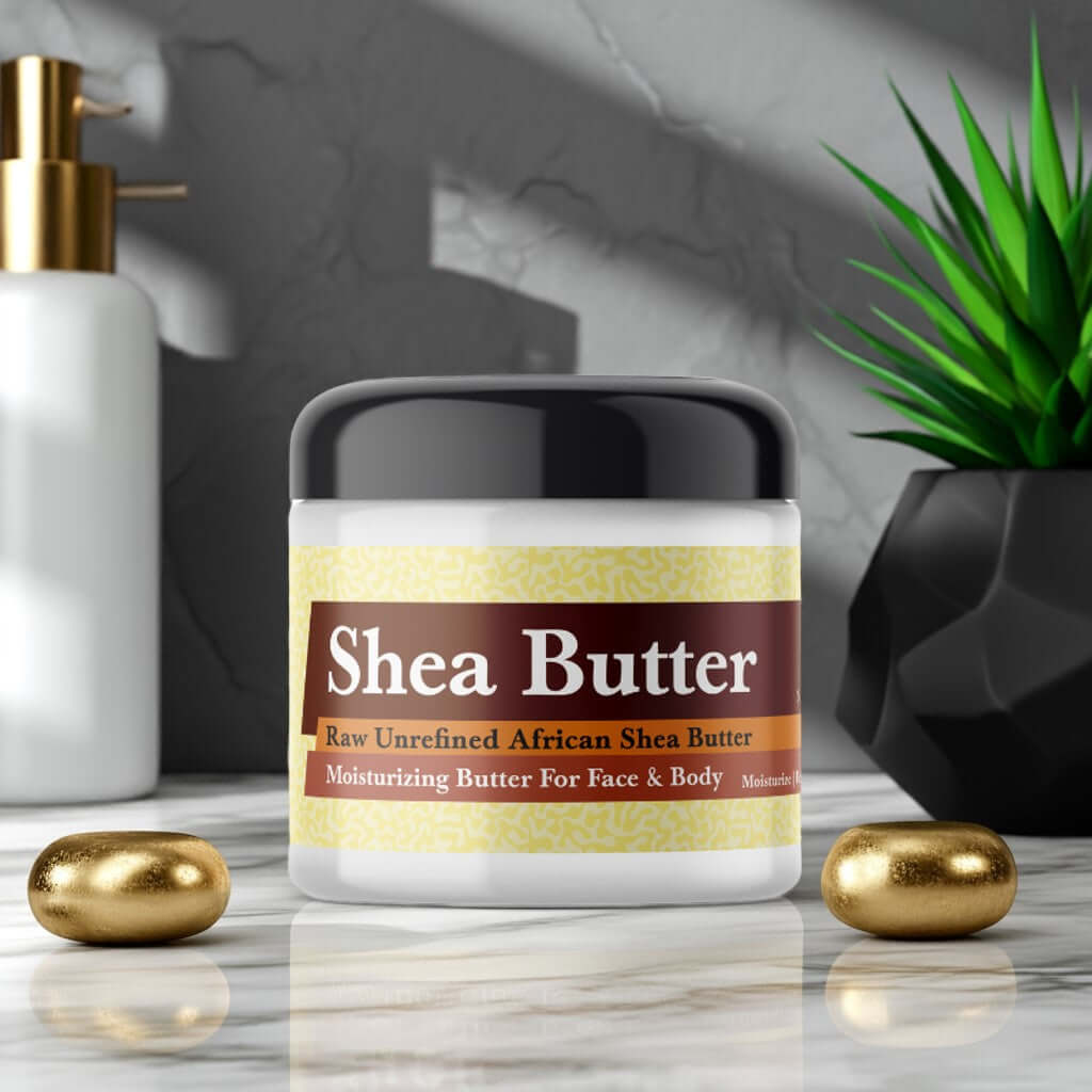 Baccarat Rouge 540 Inspired Scented Shea Butter in a stylish bathroom setting with gold accents.