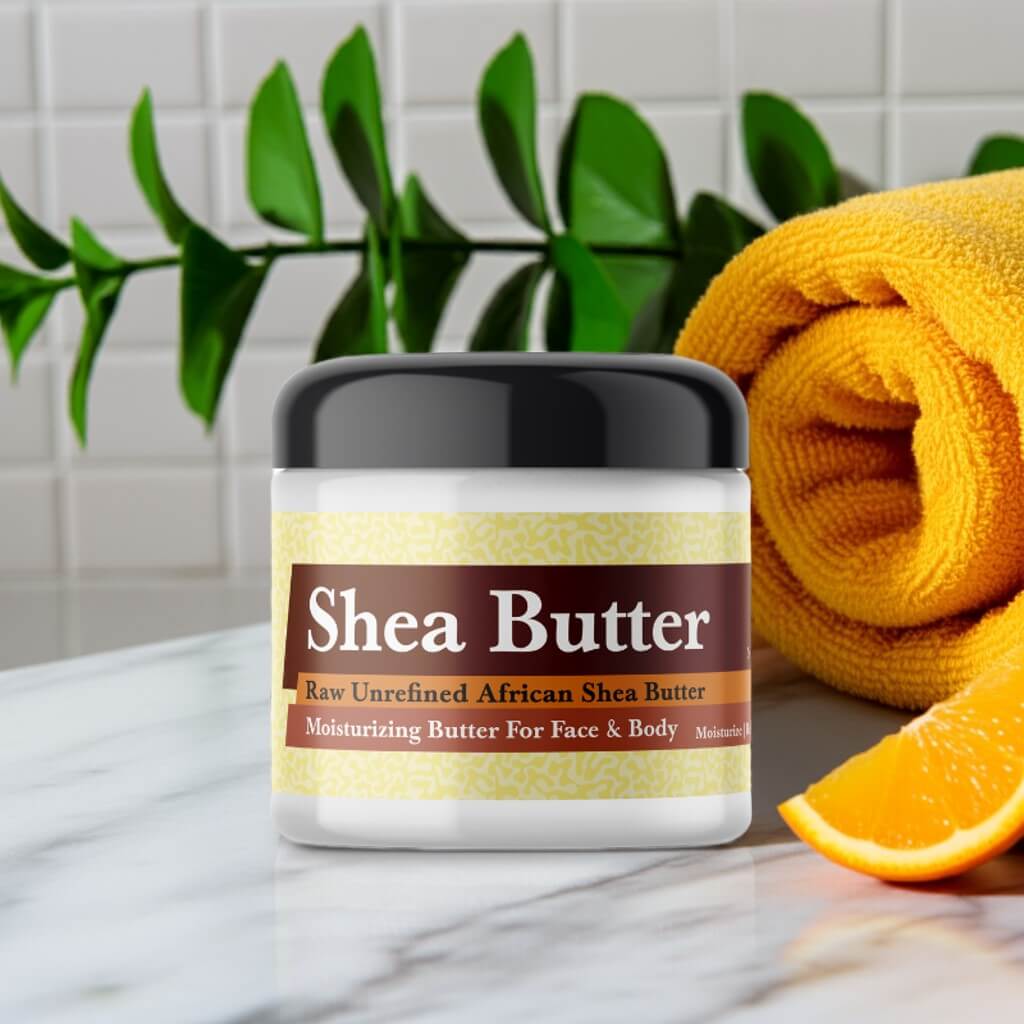 Clinique Happy Inspired Scented Shea Butter jar with citrus and towel