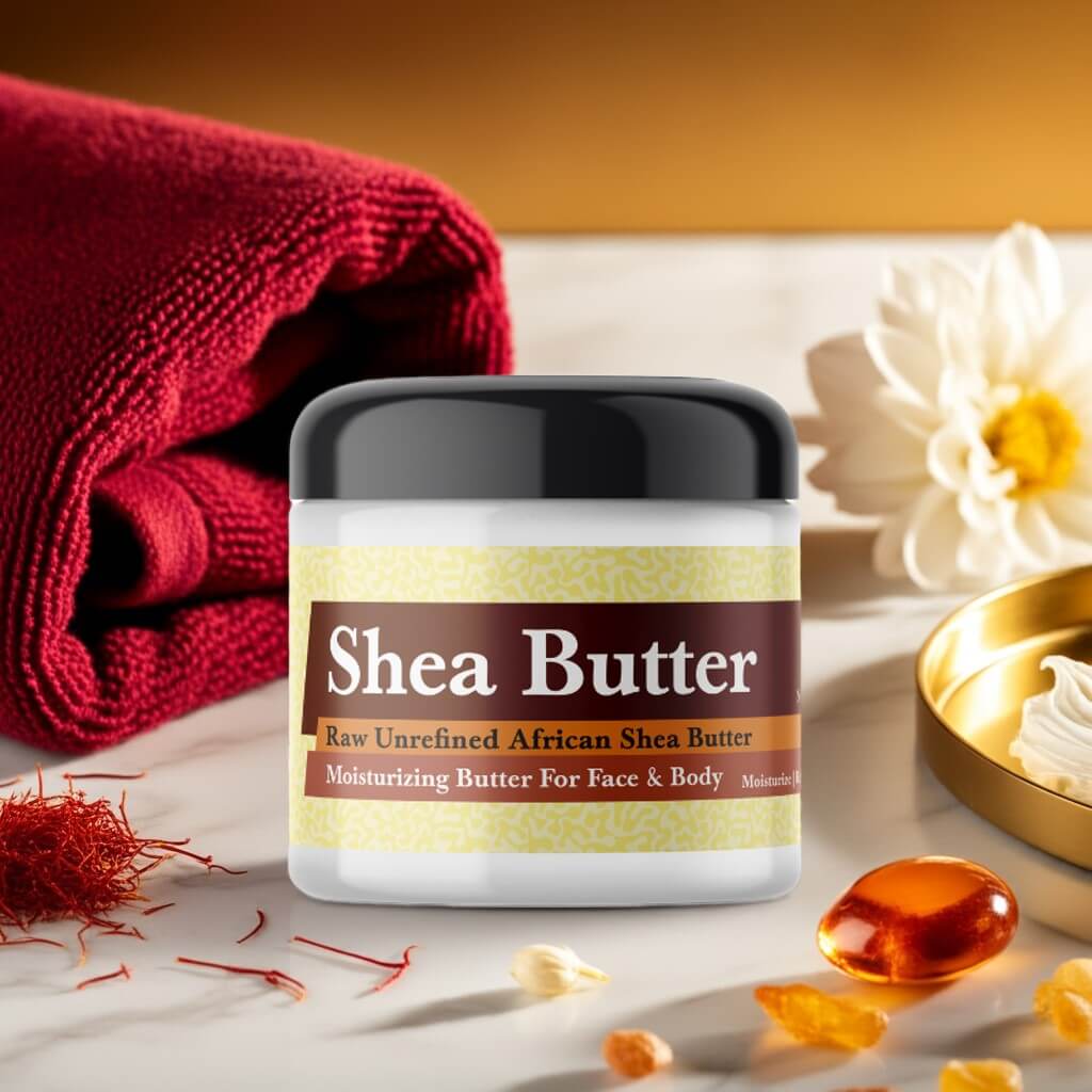 Jar of Imported Baccarat Rouge 540 Inspired Shea Butter with saffron and floral accents.