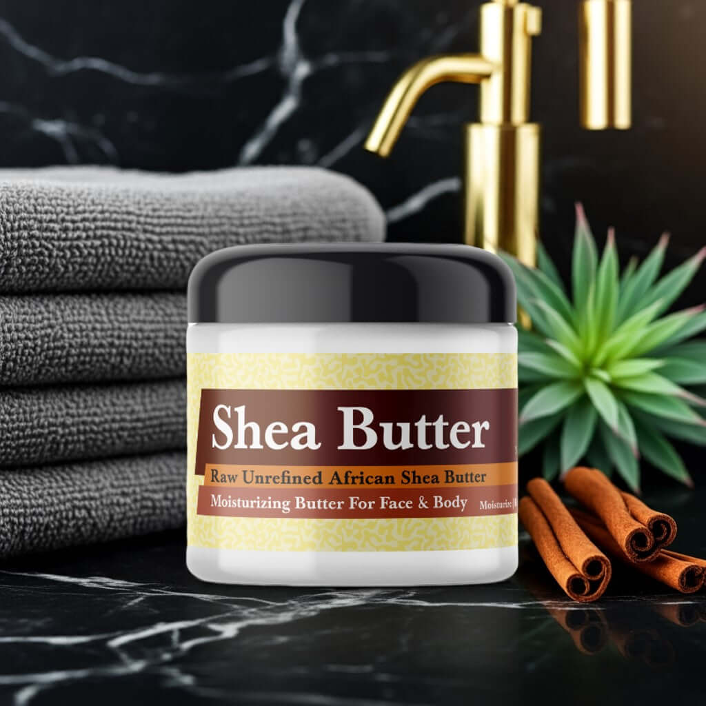 Playboy London Inspired Scented Shea Butter with spicy aroma and organic African Shea Butter in a luxurious bathroom setting
