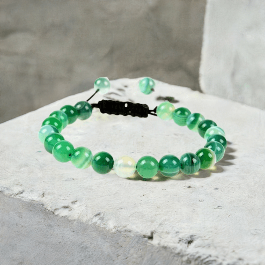 Green Agate Adjustable Rope Bracelet - Healing Properties and Chakra Alignment Benefits.