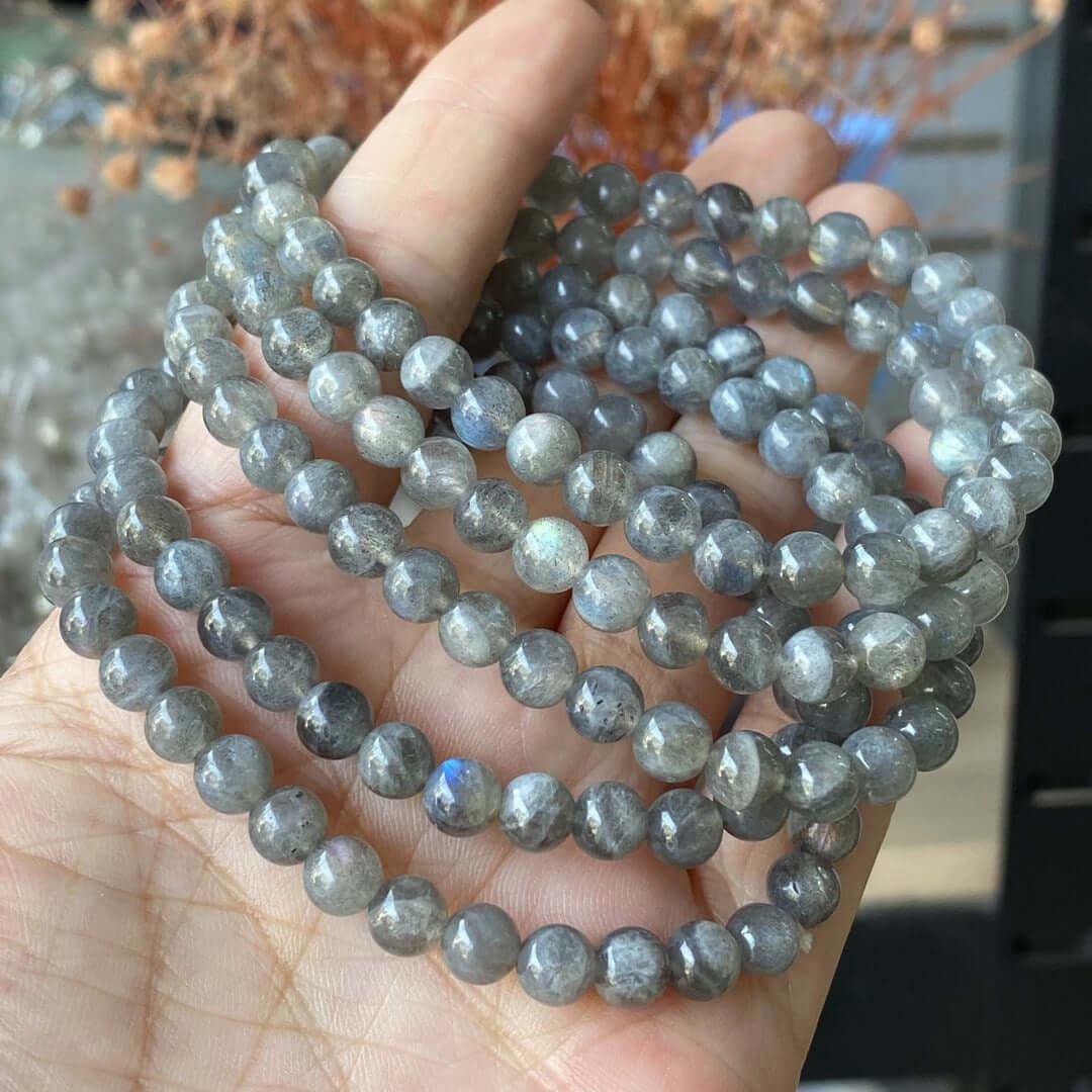 Real Labradorite Beaded Elastic Bracelet for Men and Women – Healing Crystal Jewelry.