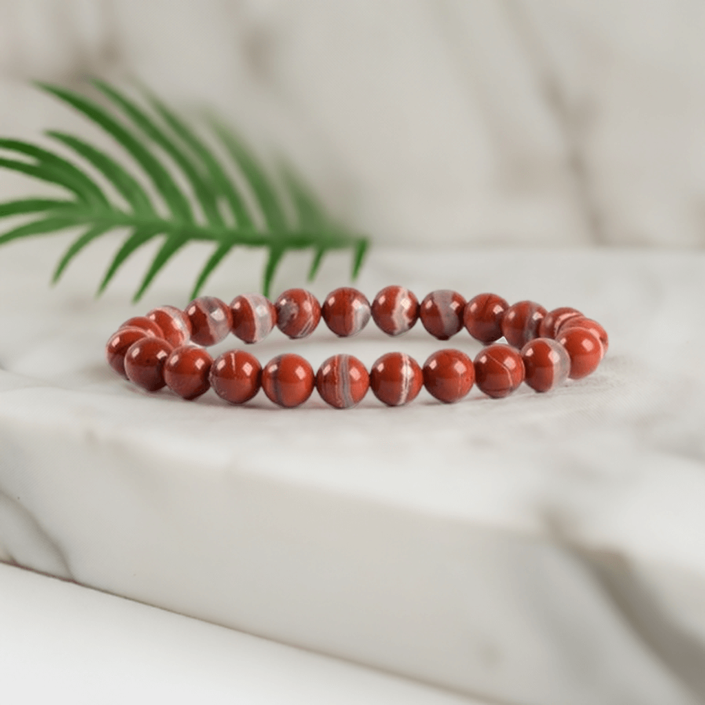 Men’s and Women’s Red Jasper Beaded Elastic Bracelet – Meaningful Healing Crystal Jewelry.