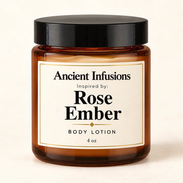 Rose Ember Inspired Body Lotion by Ancient Infusions — 4 oz amber glass jar