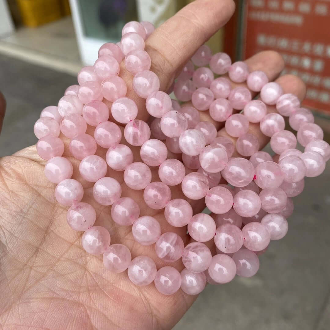 Rose Quartz Bracelet for Men and Women – Real Beaded Elastic Healing Crystal Jewelry.