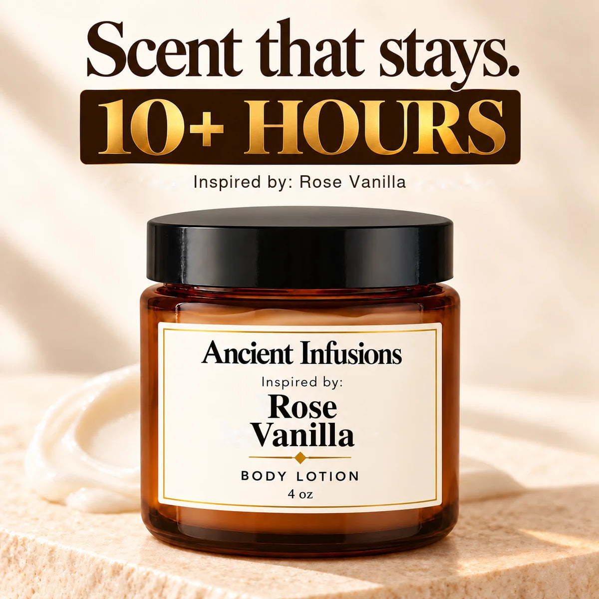 Rose Vanilla Inspired Body Lotion by Ancient Infusions — lasting scent