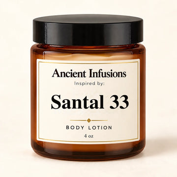 Santal 33 Inspired Body Lotion by Ancient Infusions — 4 oz amber glass jar