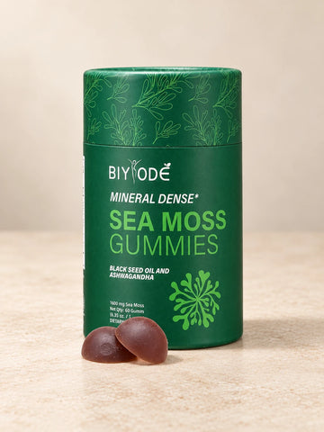 Sea Moss Gummies 30 Day product packaging on a warm ivory background