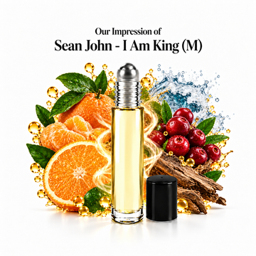 Sean John I Am King Perfume Oil roll-on with scent-note imagery