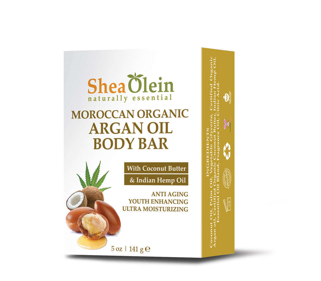 Shea Olein Moroccan Organic Argan Oil Soap with coconut butter, anti-aging and moisturizing benefits, 5 oz package