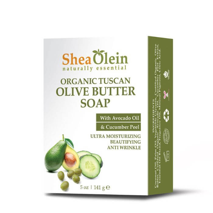 Shea Olein Olive Butter Soap bar with avocado oil & cucumber, nourishing and moisturizing for dry, dull, or sensitive skin.