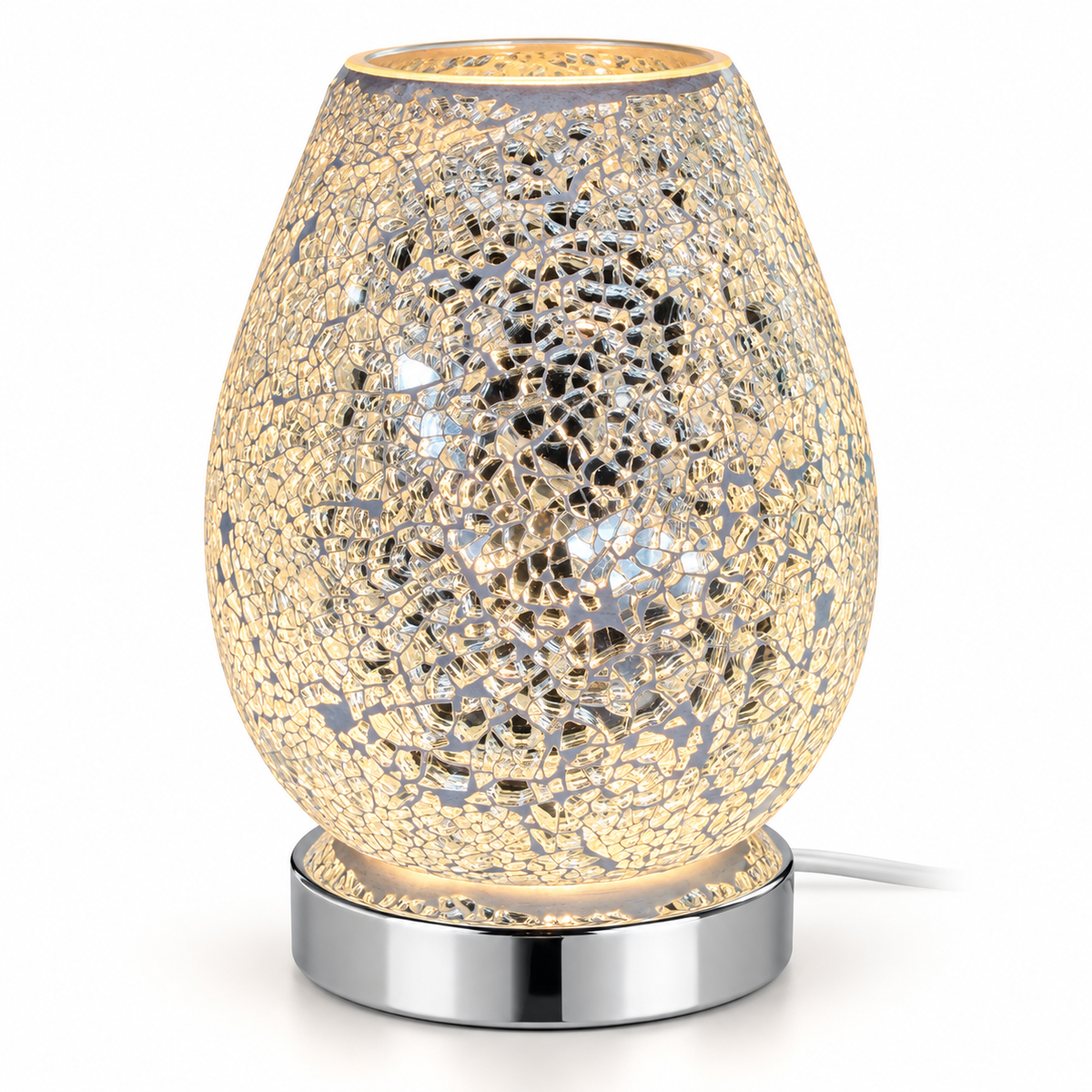 Silver illuminated mosaic glass fragrance warmer with reflective chrome base