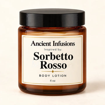 Sorbetto Rosso Inspired Body Lotion by Ancient Infusions — 4 oz amber glass jar