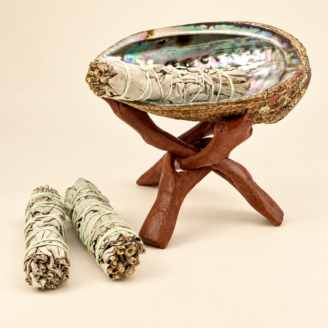 Smudge kit with sage bundles, Palo Santo, and an abalone shell — additional product view