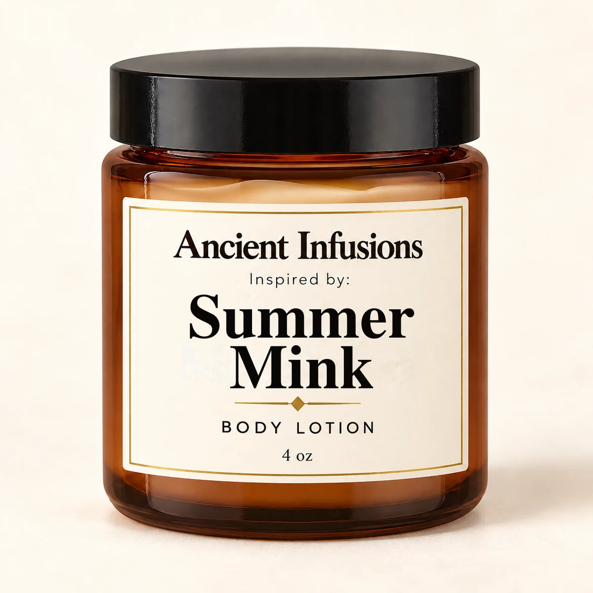 Summer Mink Inspired Body Lotion by Ancient Infusions — 4 oz amber glass jar