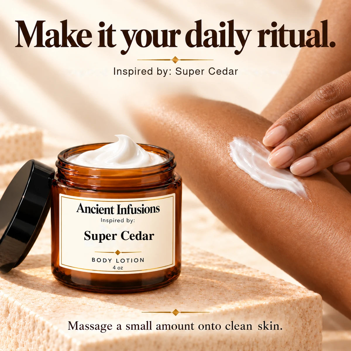 Super Cedar Inspired Body Lotion by Ancient Infusions — how to apply lotion