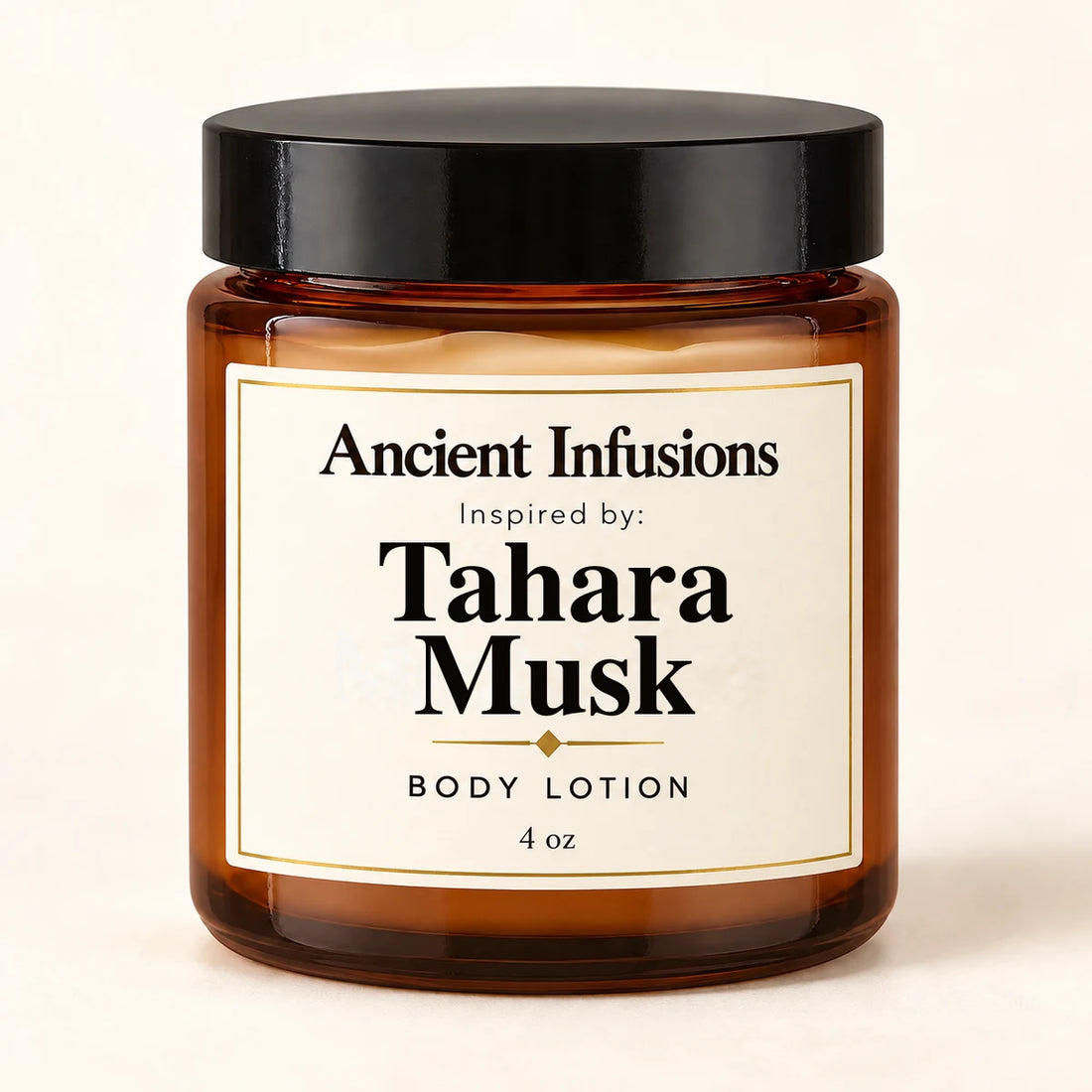 Tahara Musk Inspired Body Lotion by Ancient Infusions — 4 oz amber glass jar