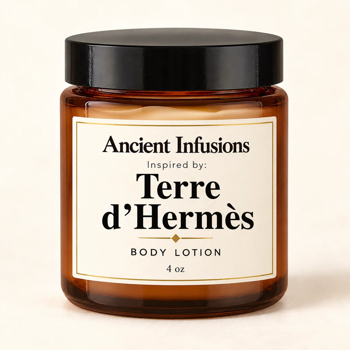 Terre d’Hermès Inspired Body Lotion by Ancient Infusions — 4 oz amber glass jar