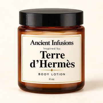Terre d’Hermès Inspired Body Lotion by Ancient Infusions — 4 oz amber glass jar