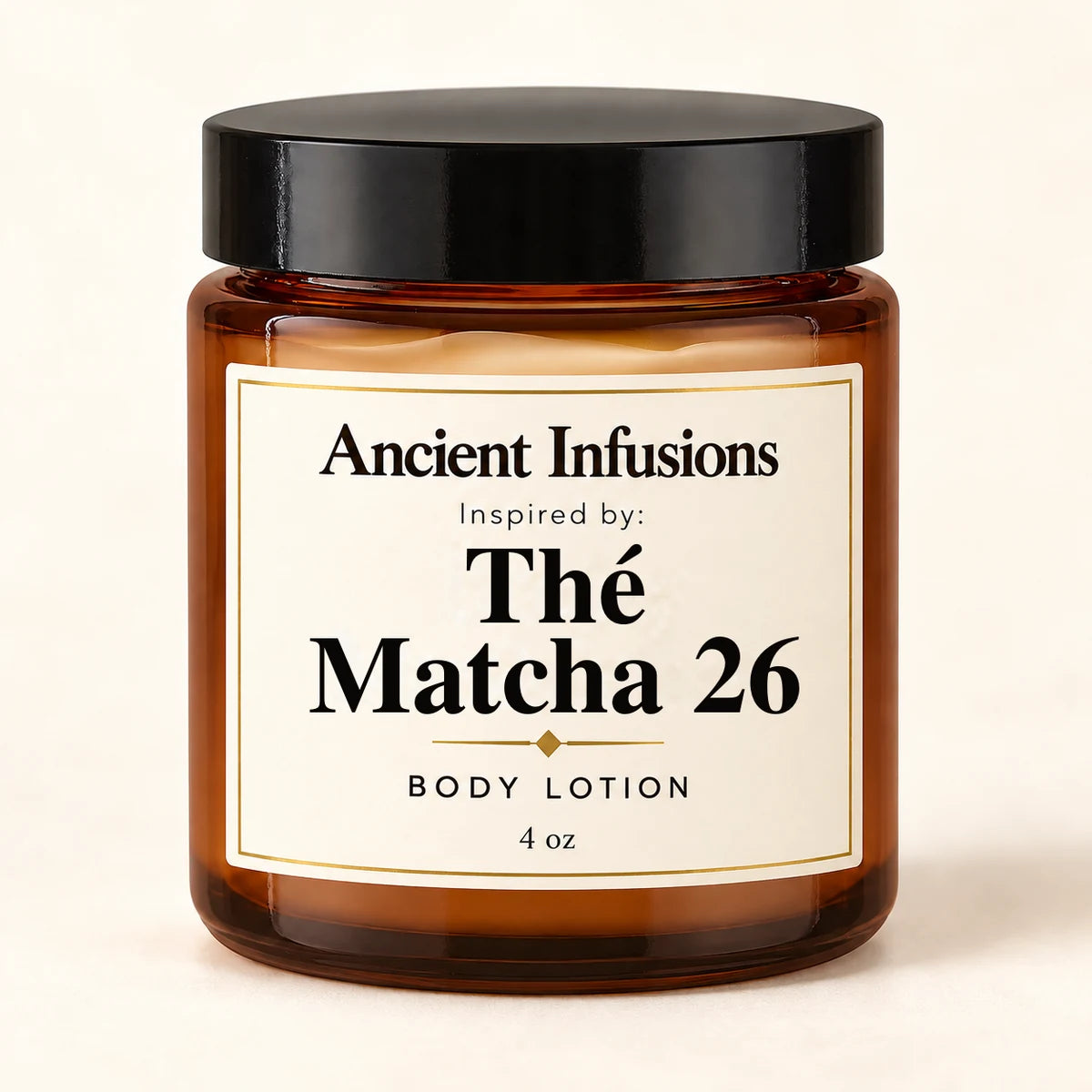 Thé Matcha 26 Inspired Body Lotion by Ancient Infusions — 4 oz amber glass jar