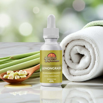 Therapeutic lemongrass essential oil by Ancient Infusions – 100% pure aromatherapy oil for stress relief, natural cleansing, and skincare.