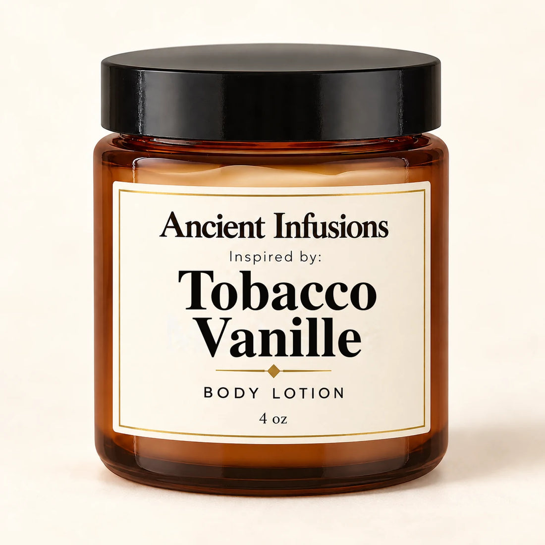 Tobacco Vanille Inspired Body Lotion by Ancient Infusions — 4 oz amber glass jar