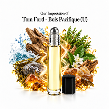 Our impression of Tom Ford - Bois Pacifique Perfume Oil with fragrance notes on white