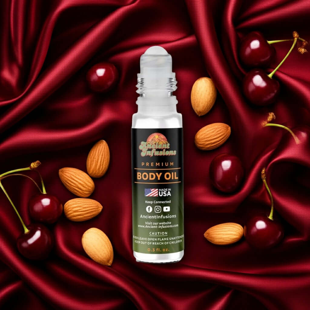 Tom Ford Lost Cherry Inspired Body Oil with cherries and almonds on silk